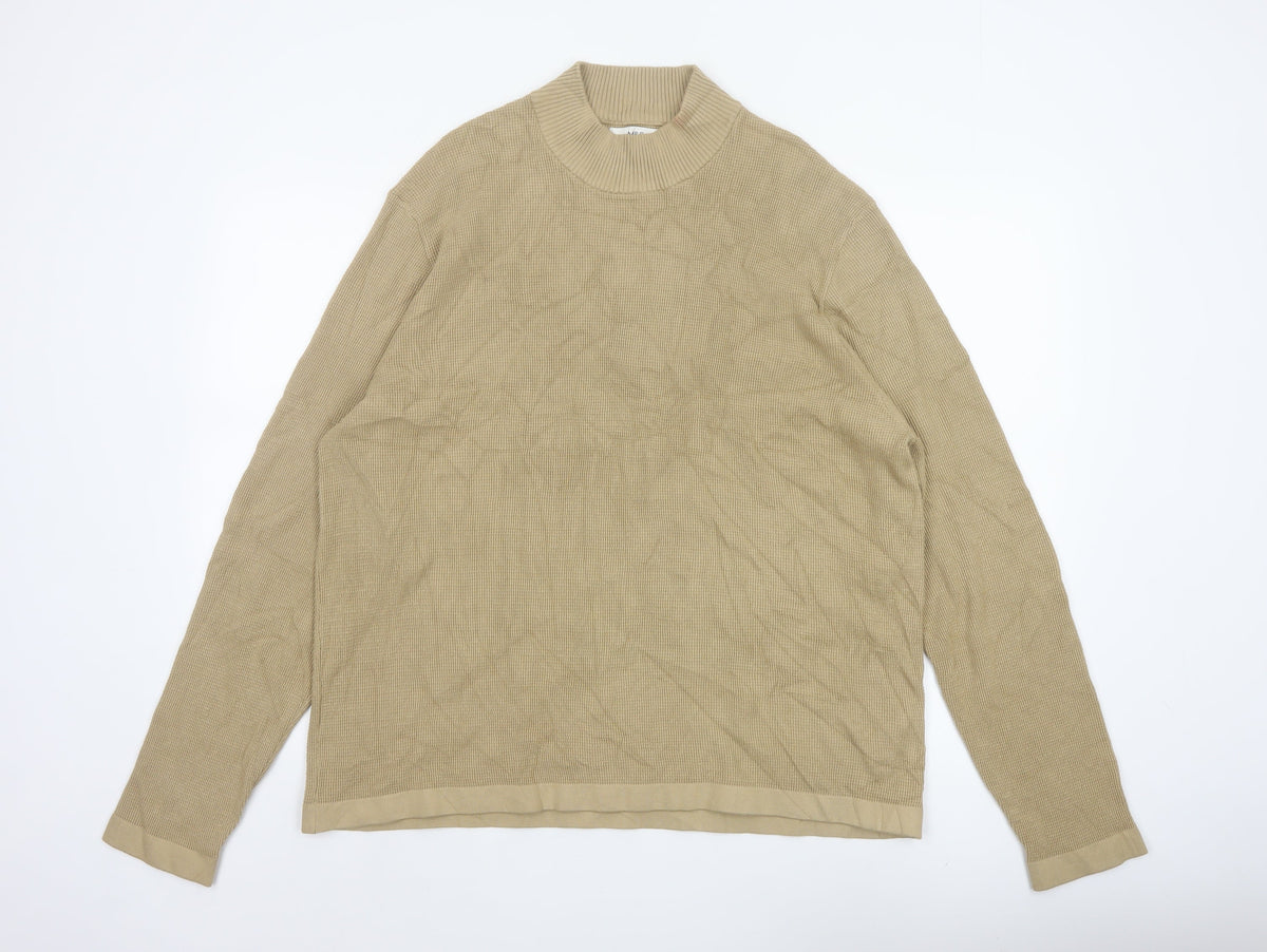 Marks & Spencer Men Beige 2XL Roll Neck Cotton Modal Pullover Jumper