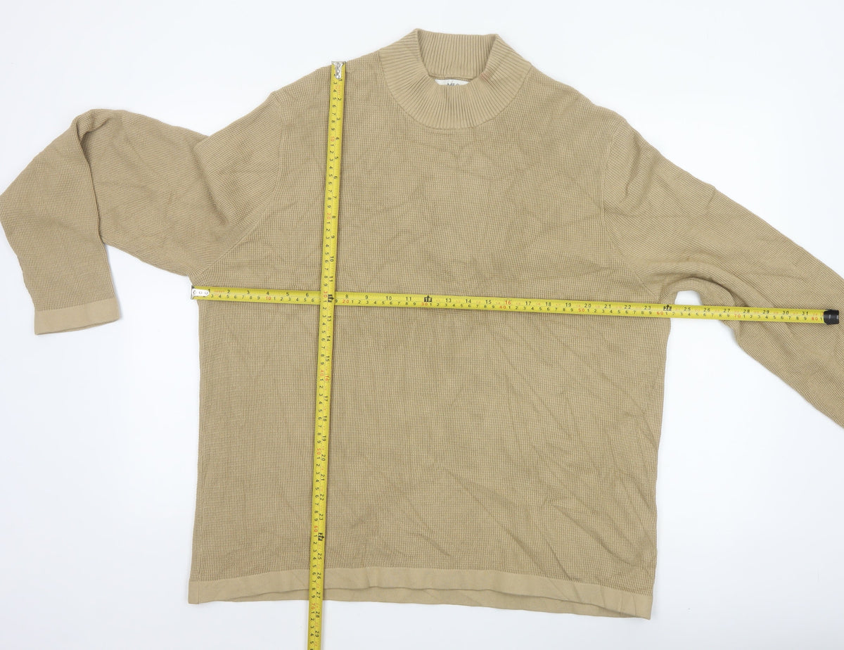 Marks & Spencer Men Beige 2XL Roll Neck Cotton Modal Pullover Jumper