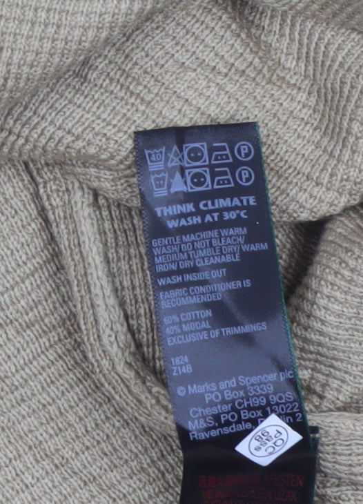 Marks & Spencer Men Beige 2XL Roll Neck Cotton Modal Pullover Jumper