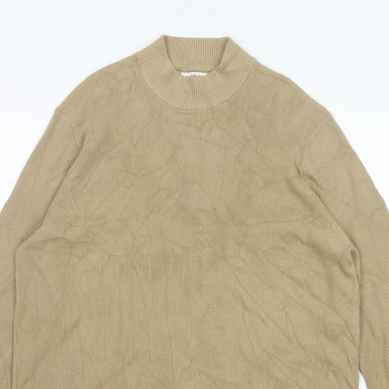 Marks & Spencer Men Beige 2XL Roll Neck Cotton Modal Pullover Jumper