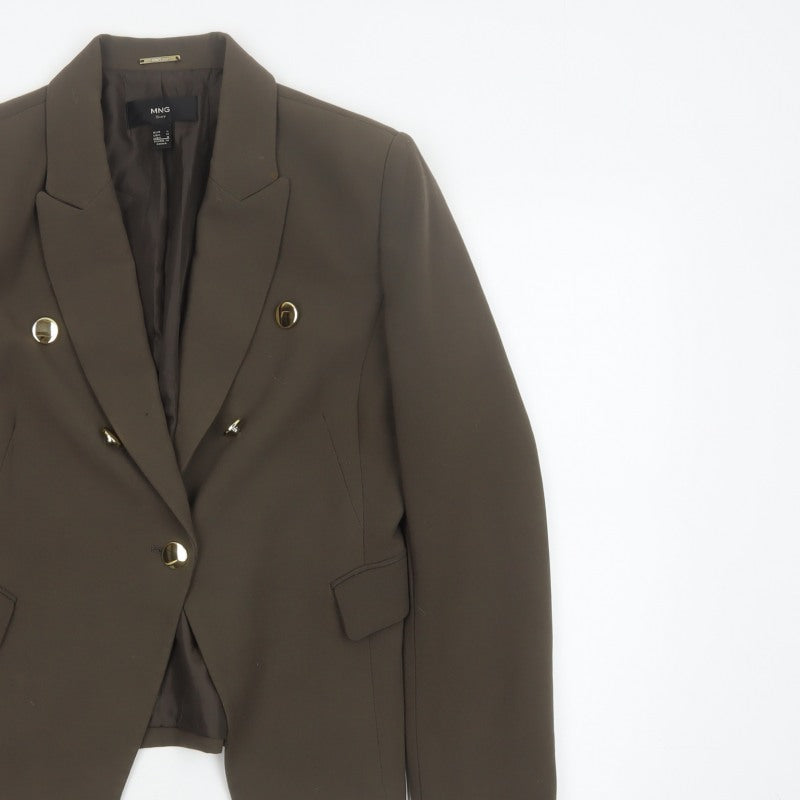 MNG Suit Women Brown L Double-Breasted Lined Blazer Gold Buttons