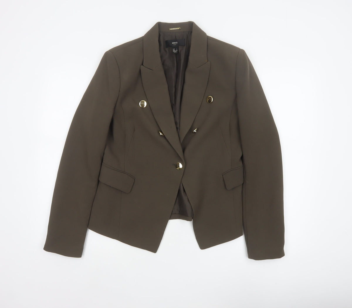 MNG Suit Women Brown L Double-Breasted Lined Blazer Gold Buttons