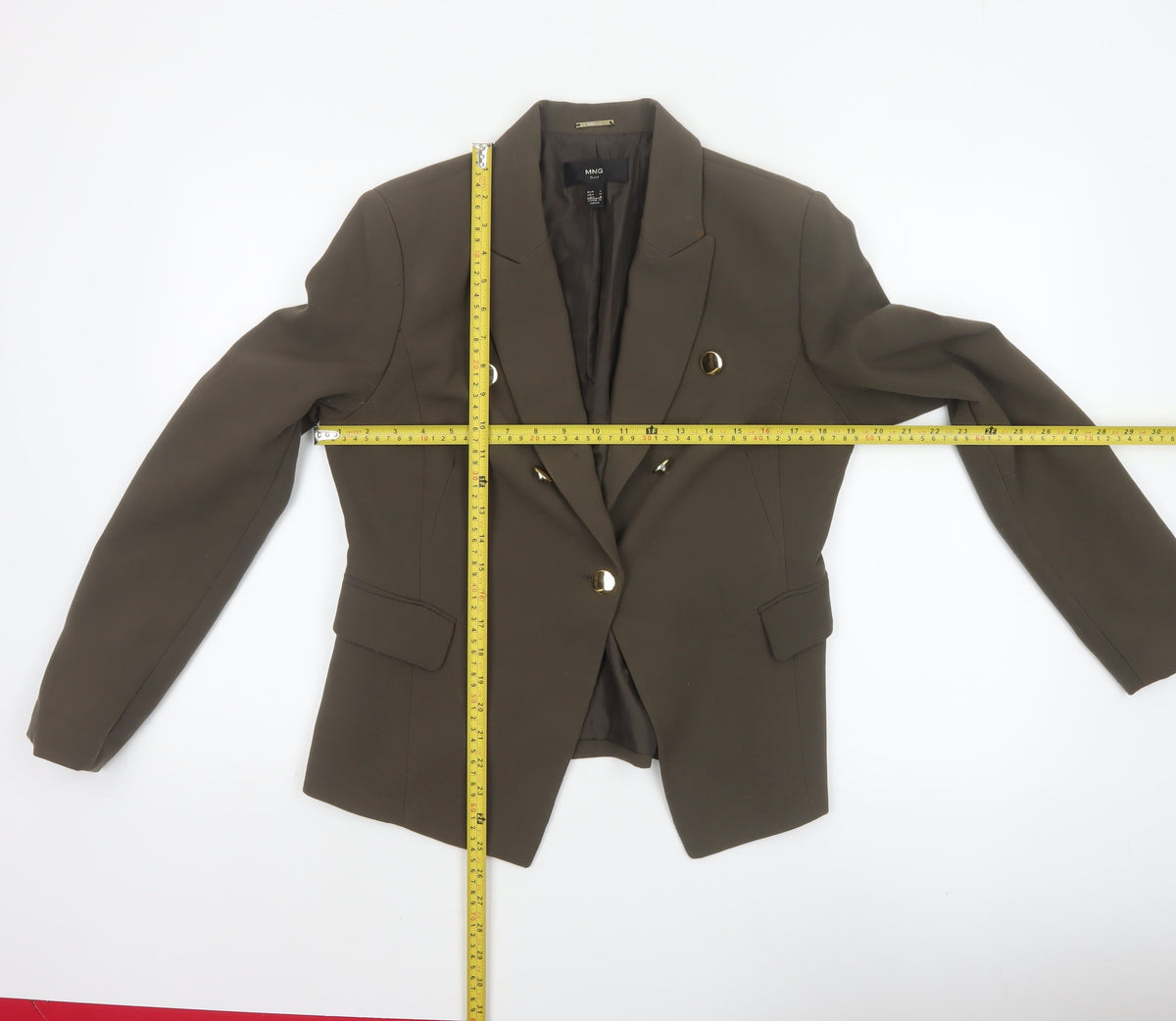MNG Suit Women Brown L Double-Breasted Lined Blazer Gold Buttons