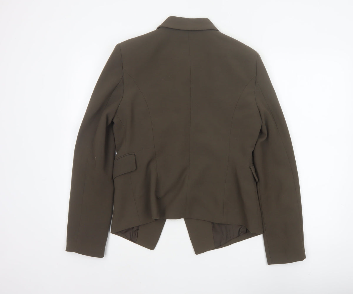 MNG Suit Women Brown L Double-Breasted Lined Blazer Gold Buttons