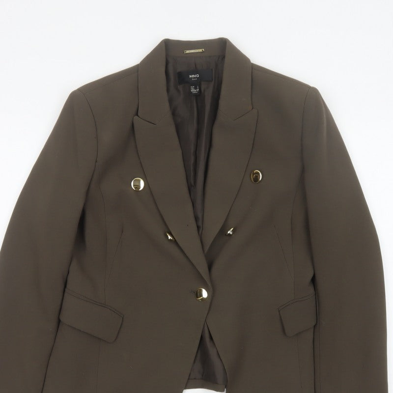 MNG Suit Women Brown L Double-Breasted Lined Blazer Gold Buttons