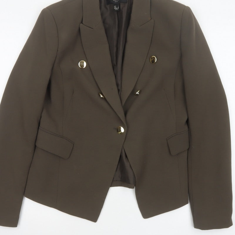 MNG Suit Women Brown L Double-Breasted Lined Blazer Gold Buttons