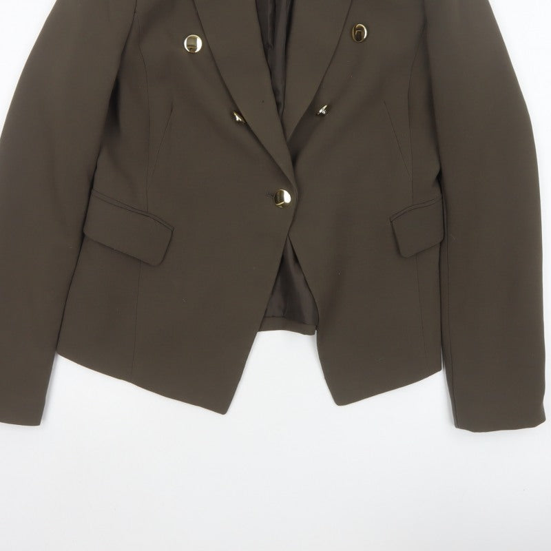 MNG Suit Women Brown L Double-Breasted Lined Blazer Gold Buttons