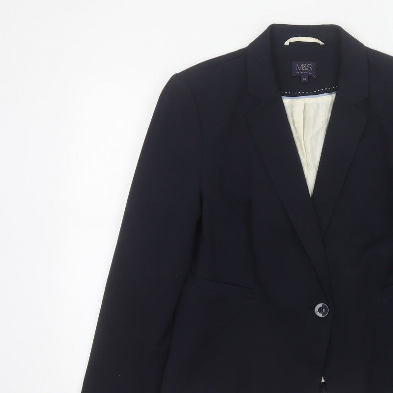 Marks and Spencer Women Black UK 14 Tailored Single-Breasted Blazer