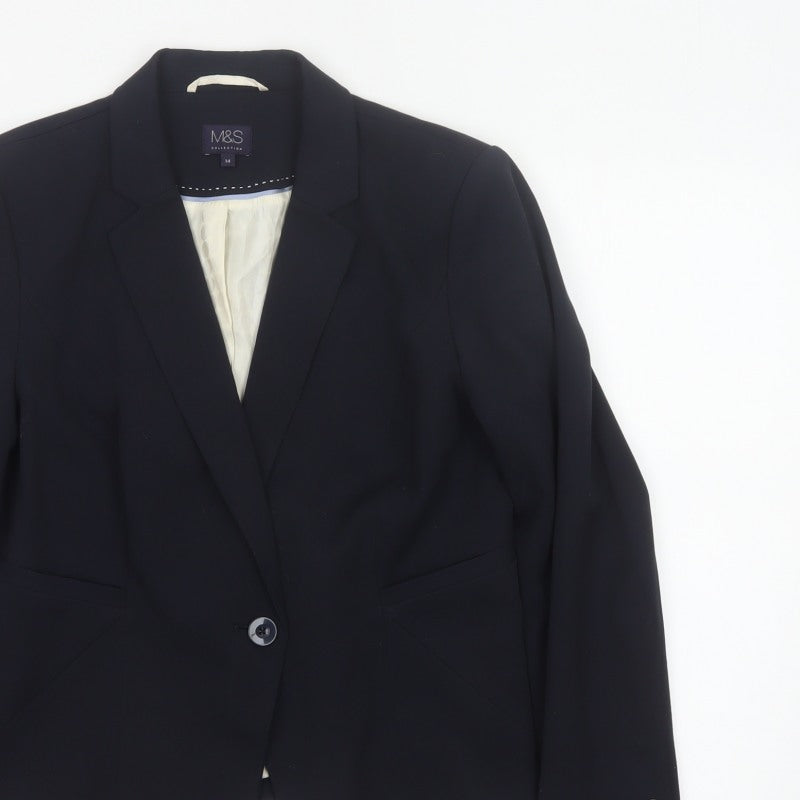 Marks and Spencer Women Black UK 14 Tailored Single-Breasted Blazer