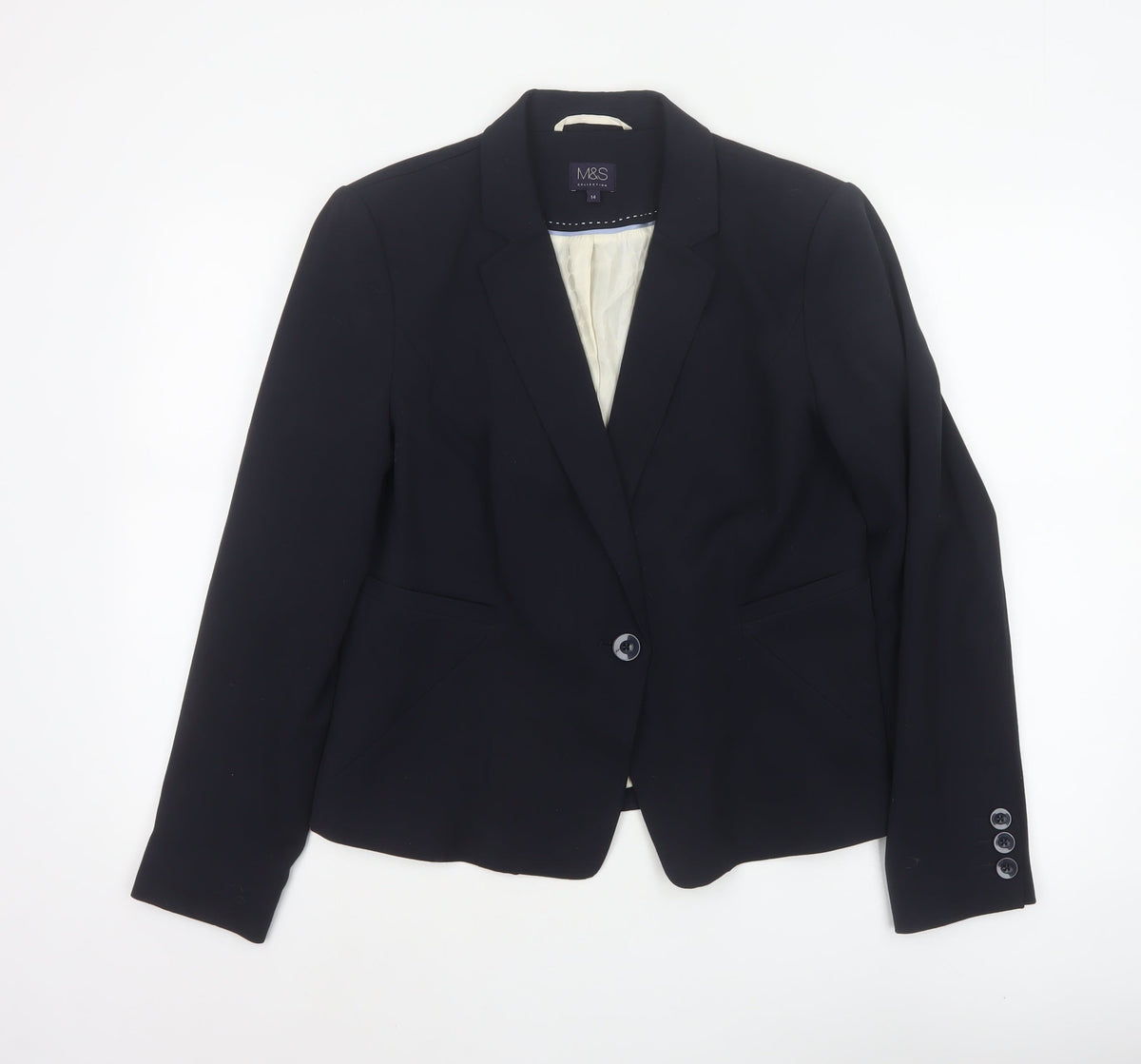 Marks and Spencer Women Black UK 14 Tailored Single-Breasted Blazer