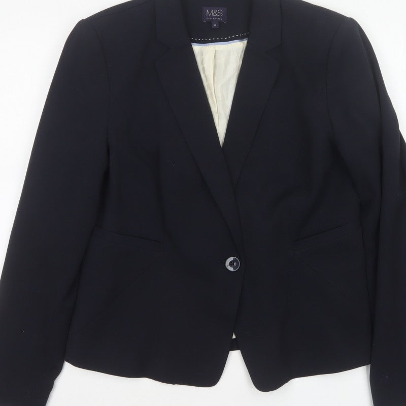 Marks and Spencer Women Black UK 14 Tailored Single-Breasted Blazer