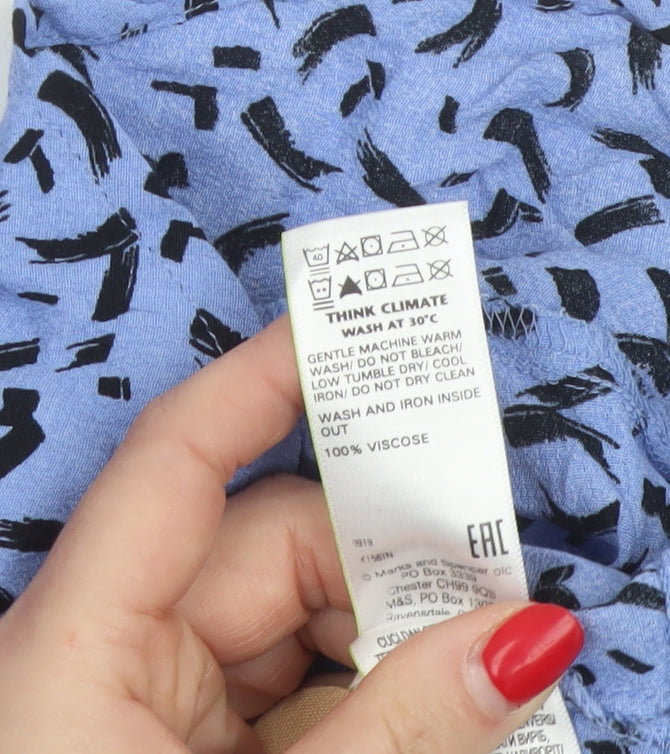 M&S Women Blue Geometric Print Fit & Flare Knee Dress UK 14