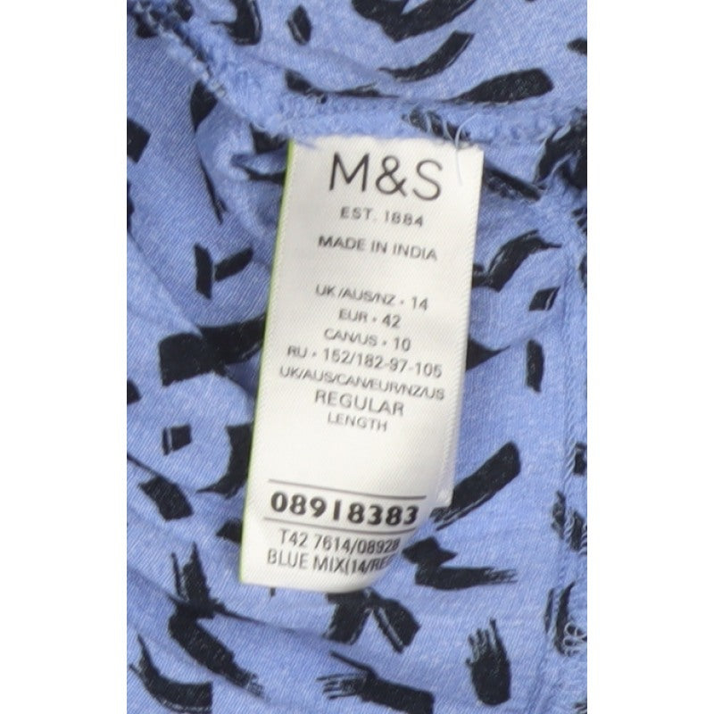 M&S Women Blue Geometric Print Fit & Flare Knee Dress UK 14