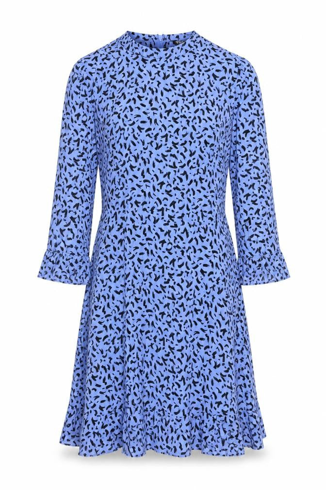 M&S Women Blue Geometric Print Fit & Flare Knee Dress UK 14