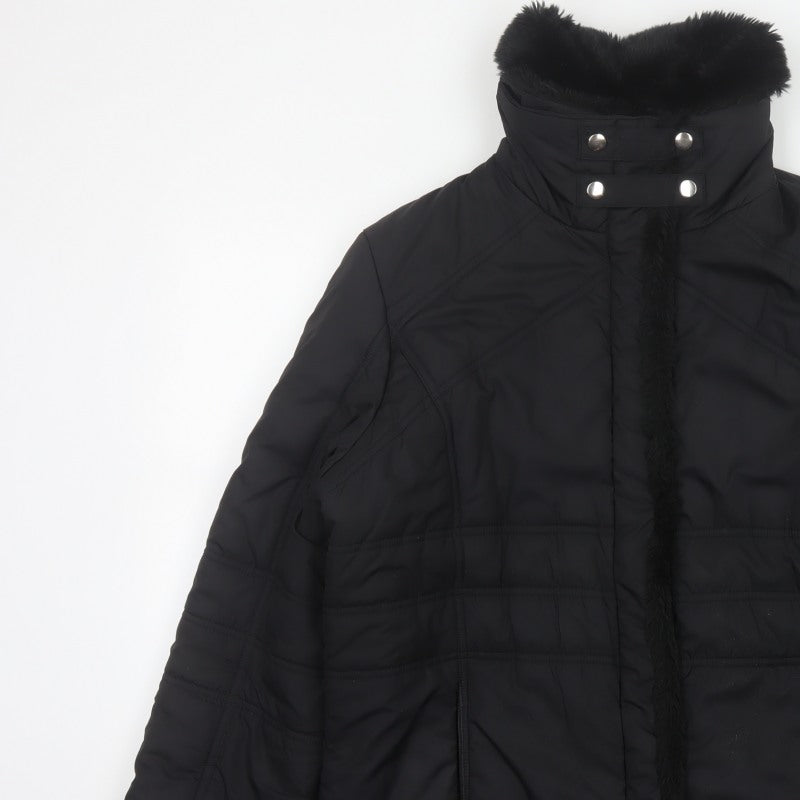 Terranova Women’s Black UK 12 Quilted Puffer Jacket Faux Fur Trim