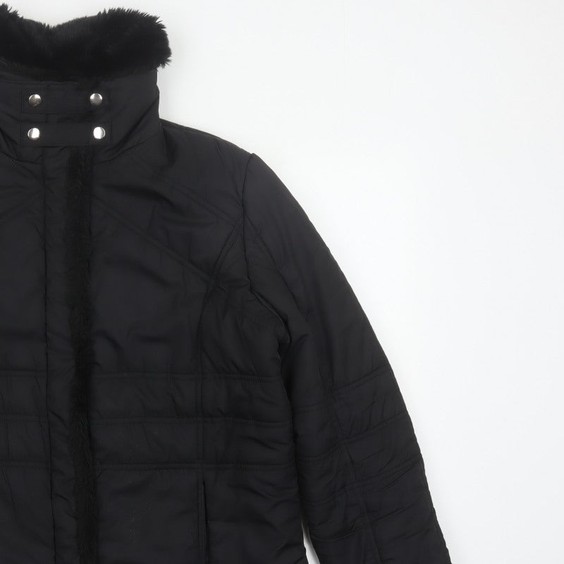 Terranova Women’s Black UK 12 Quilted Puffer Jacket Faux Fur Trim