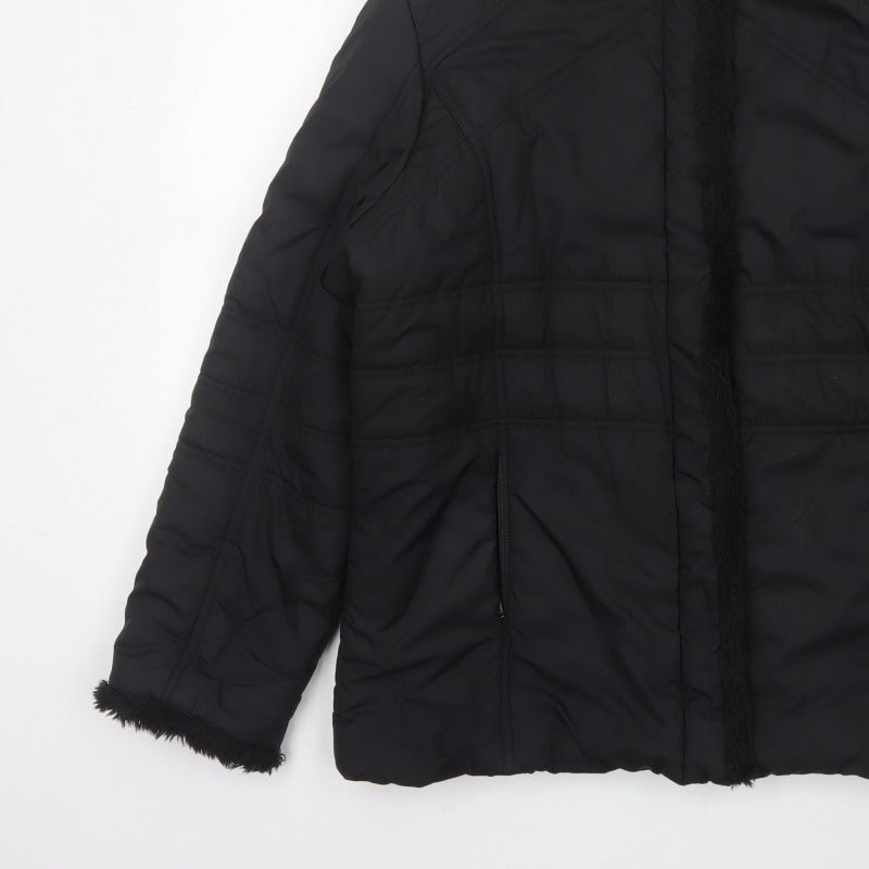 Terranova Women’s Black UK 12 Quilted Puffer Jacket Faux Fur Trim