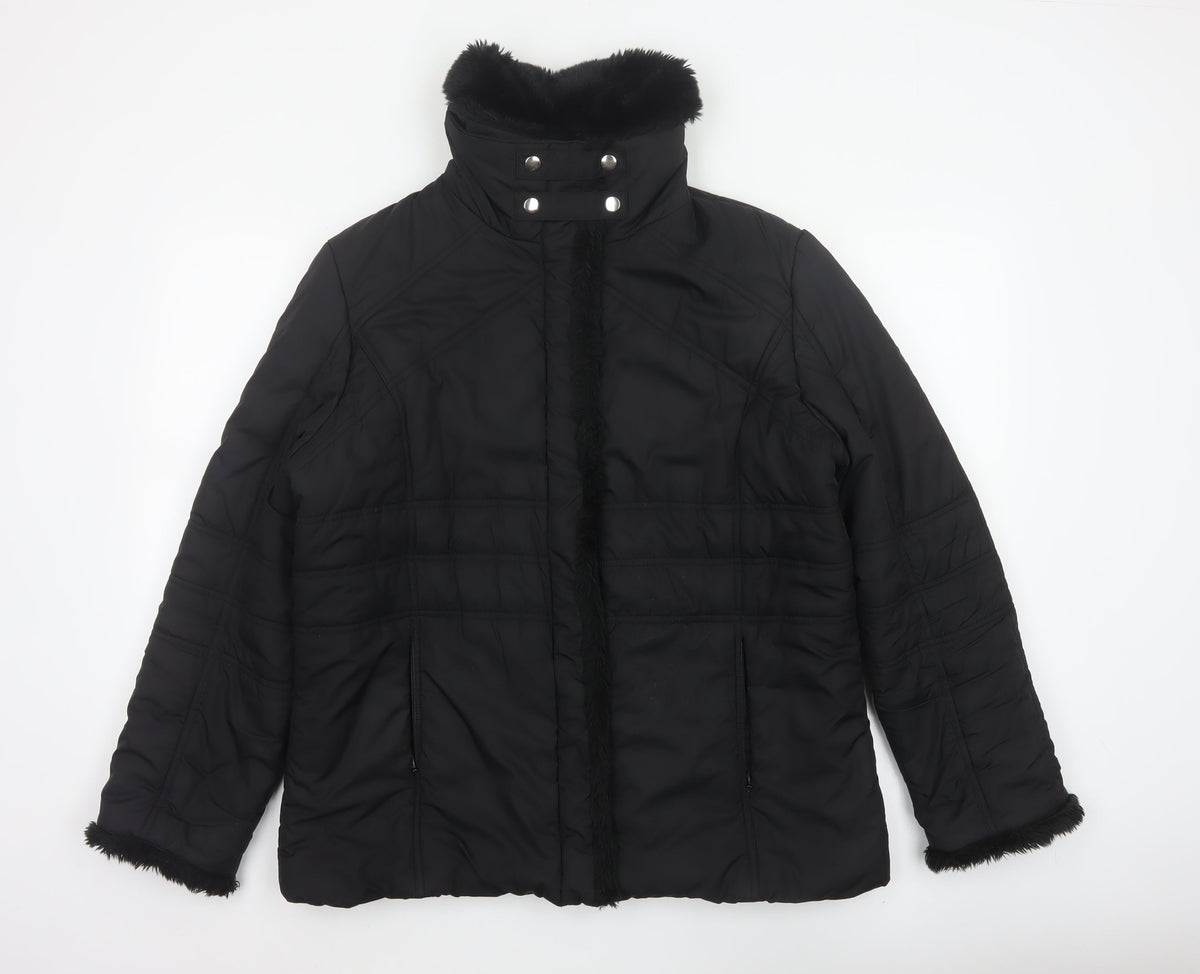 Terranova Women’s Black UK 12 Quilted Puffer Jacket Faux Fur Trim