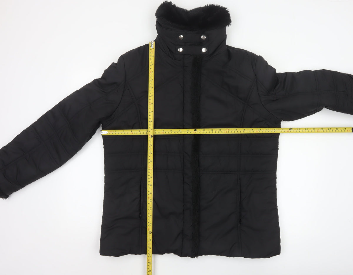 Terranova Women’s Black UK 12 Quilted Puffer Jacket Faux Fur Trim