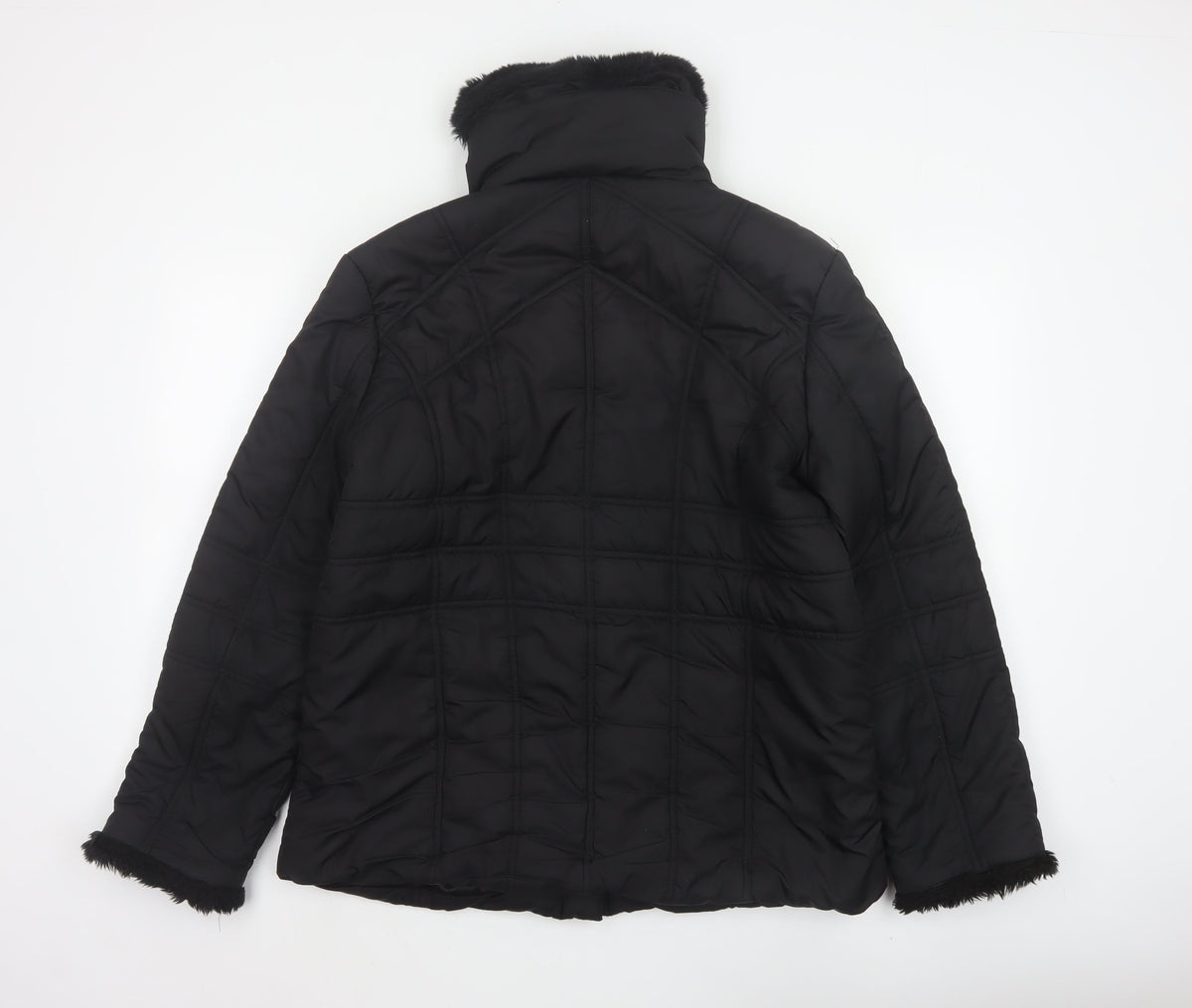 Terranova Women’s Black UK 12 Quilted Puffer Jacket Faux Fur Trim