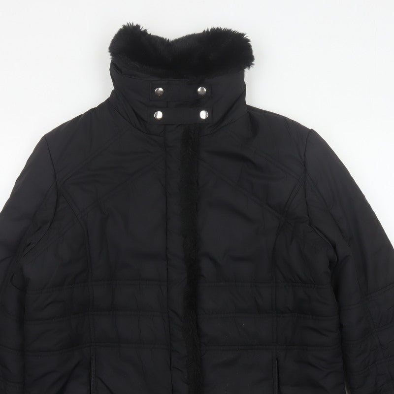 Terranova Women’s Black UK 12 Quilted Puffer Jacket Faux Fur Trim