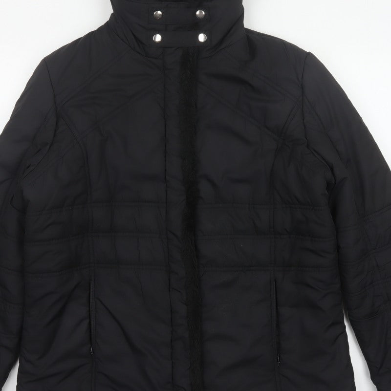 Terranova Women’s Black UK 12 Quilted Puffer Jacket Faux Fur Trim