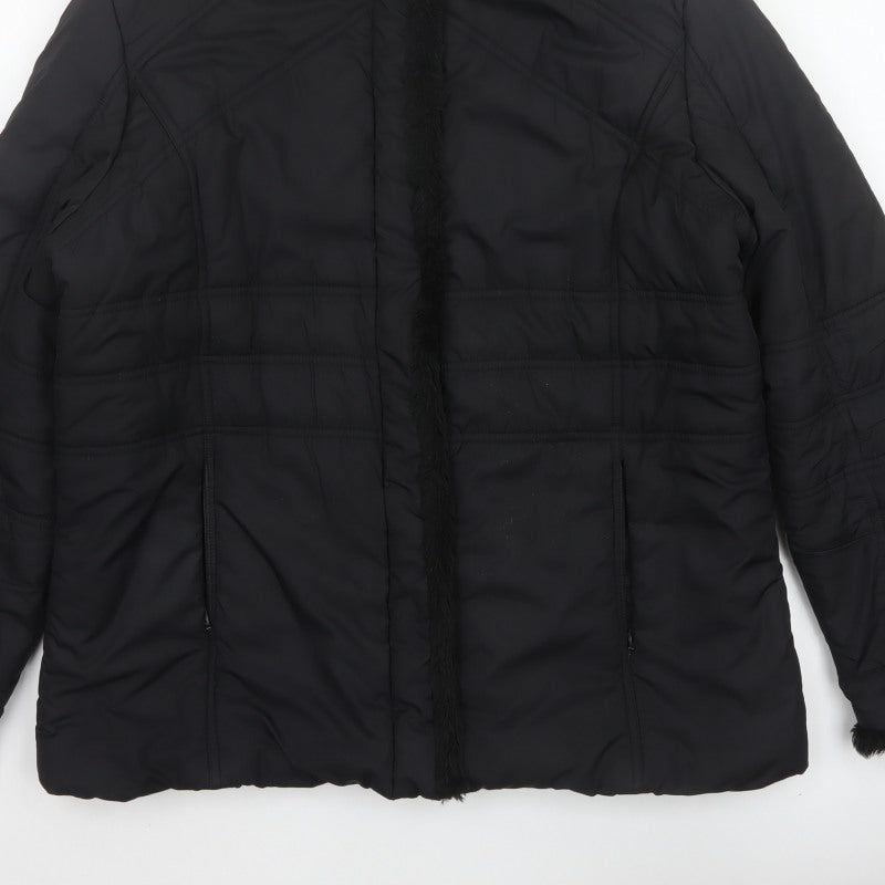 Terranova Women’s Black UK 12 Quilted Puffer Jacket Faux Fur Trim