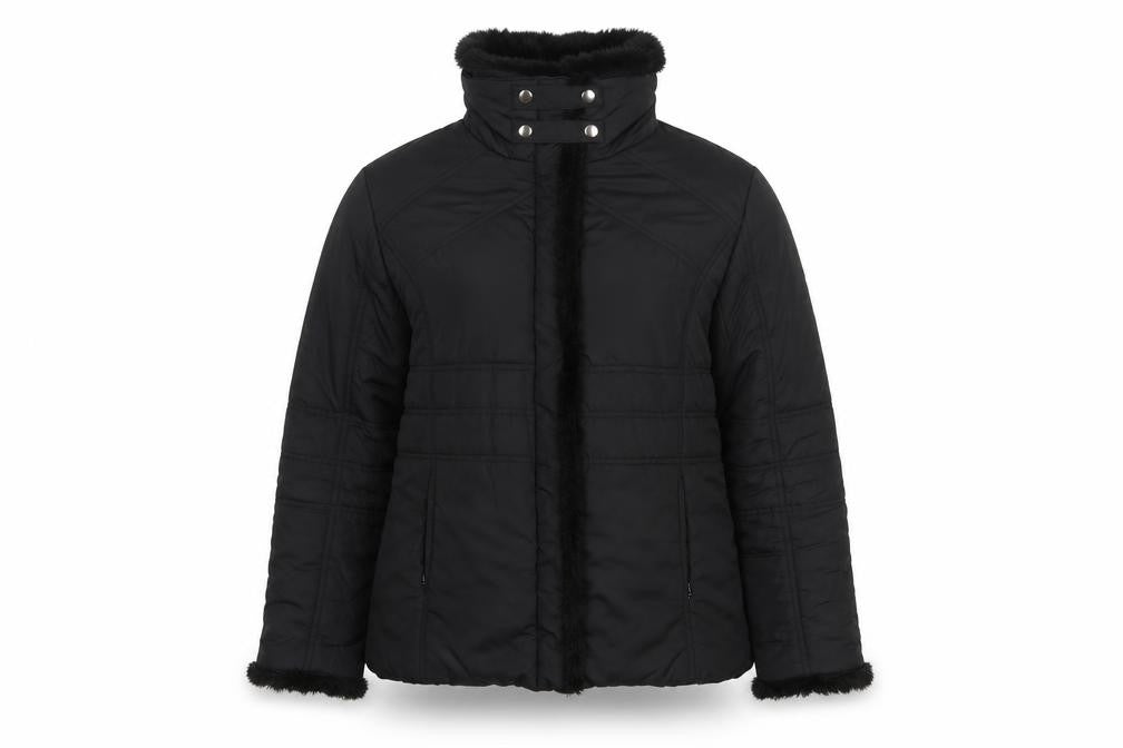 Terranova Women’s Black UK 12 Quilted Puffer Jacket Faux Fur Trim