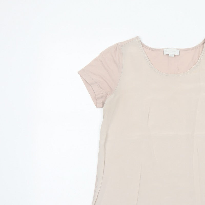 The White Company Women Beige XS Silk Panel Short Sleeve Blouse