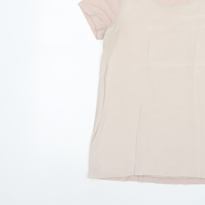 The White Company Women Beige XS Silk Panel Short Sleeve Blouse