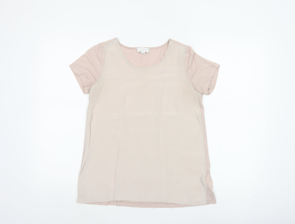 The White Company Women Beige XS Silk Panel Short Sleeve Blouse