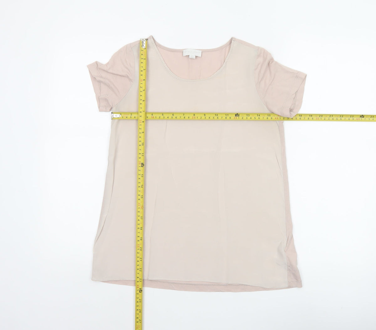 The White Company Women Beige XS Silk Panel Short Sleeve Blouse
