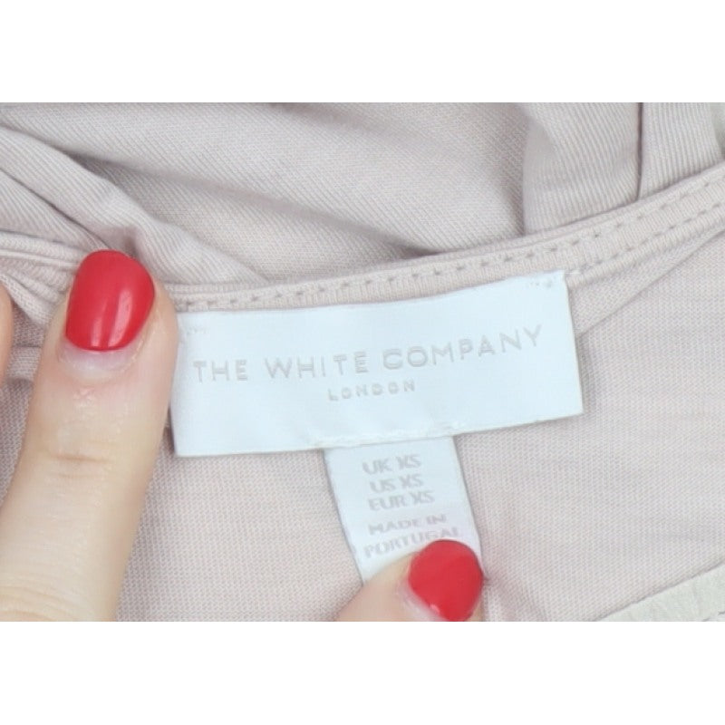 The White Company Women Beige XS Silk Panel Short Sleeve Blouse