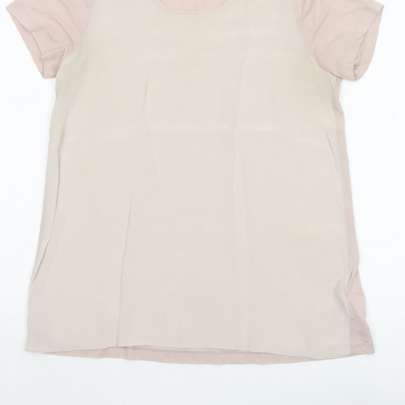The White Company Women Beige XS Silk Panel Short Sleeve Blouse