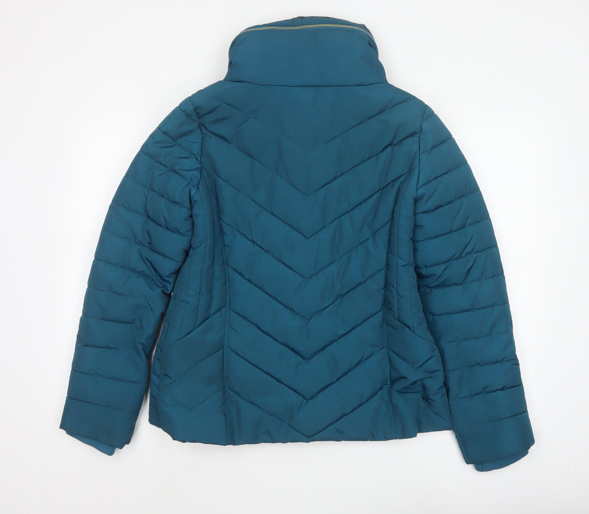 Oasis Women’s Blue UK 8 Quilted Puffer Jacket Faux Fur Collar