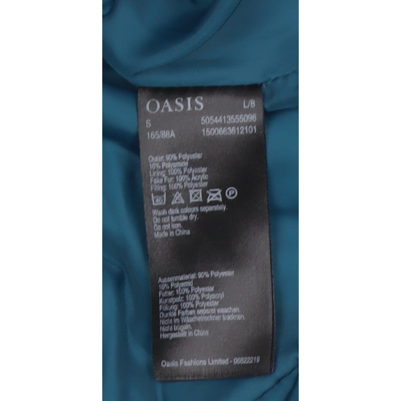 Oasis Women’s Blue UK 8 Quilted Puffer Jacket Faux Fur Collar