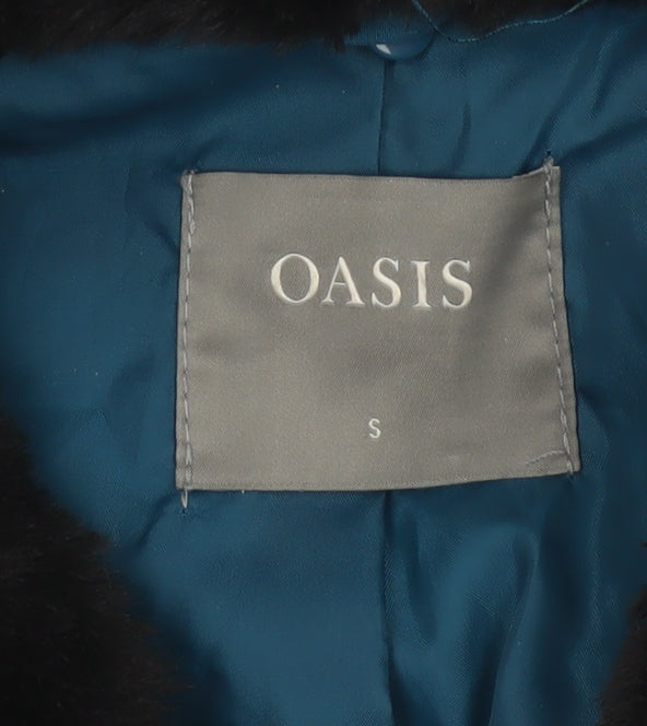 Oasis Women’s Blue UK 8 Quilted Puffer Jacket Faux Fur Collar
