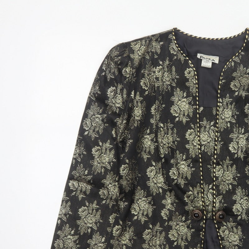 Patra Women's Black Gold Floral Metallic Lined Jacket UK 8 Party