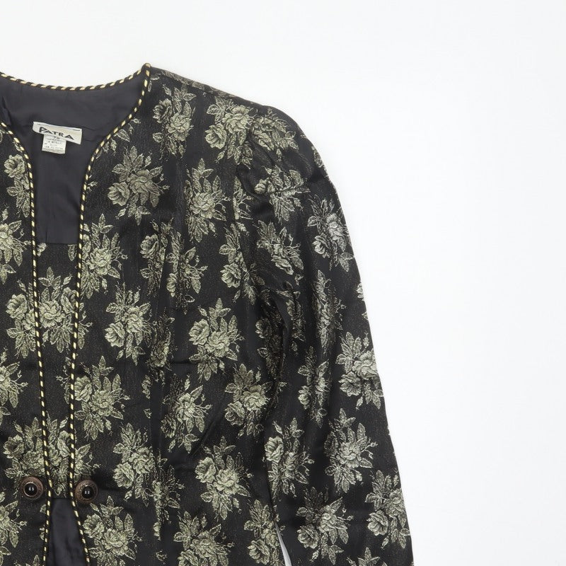 Patra Women's Black Gold Floral Metallic Lined Jacket UK 8 Party