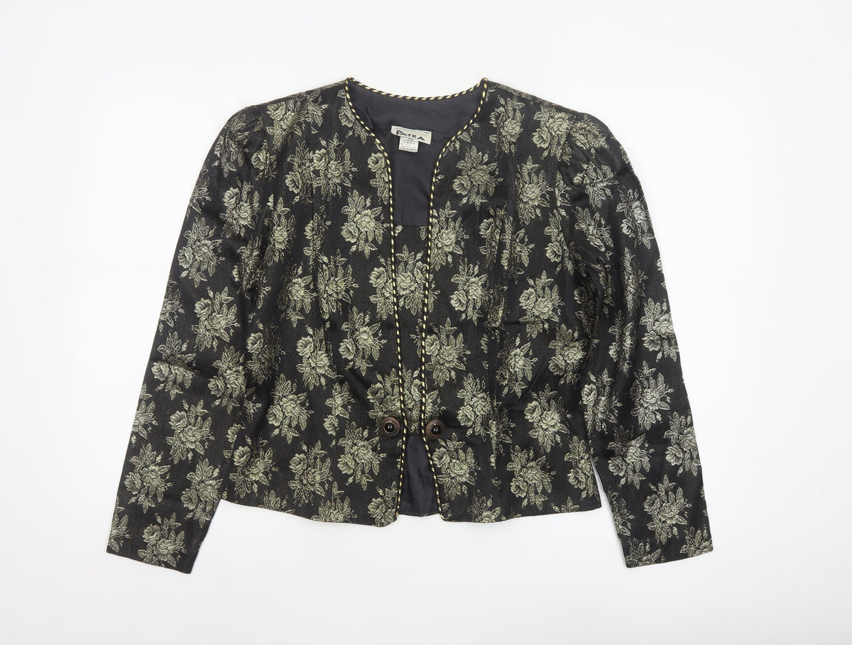 Patra Women's Black Gold Floral Metallic Lined Jacket UK 8 Party