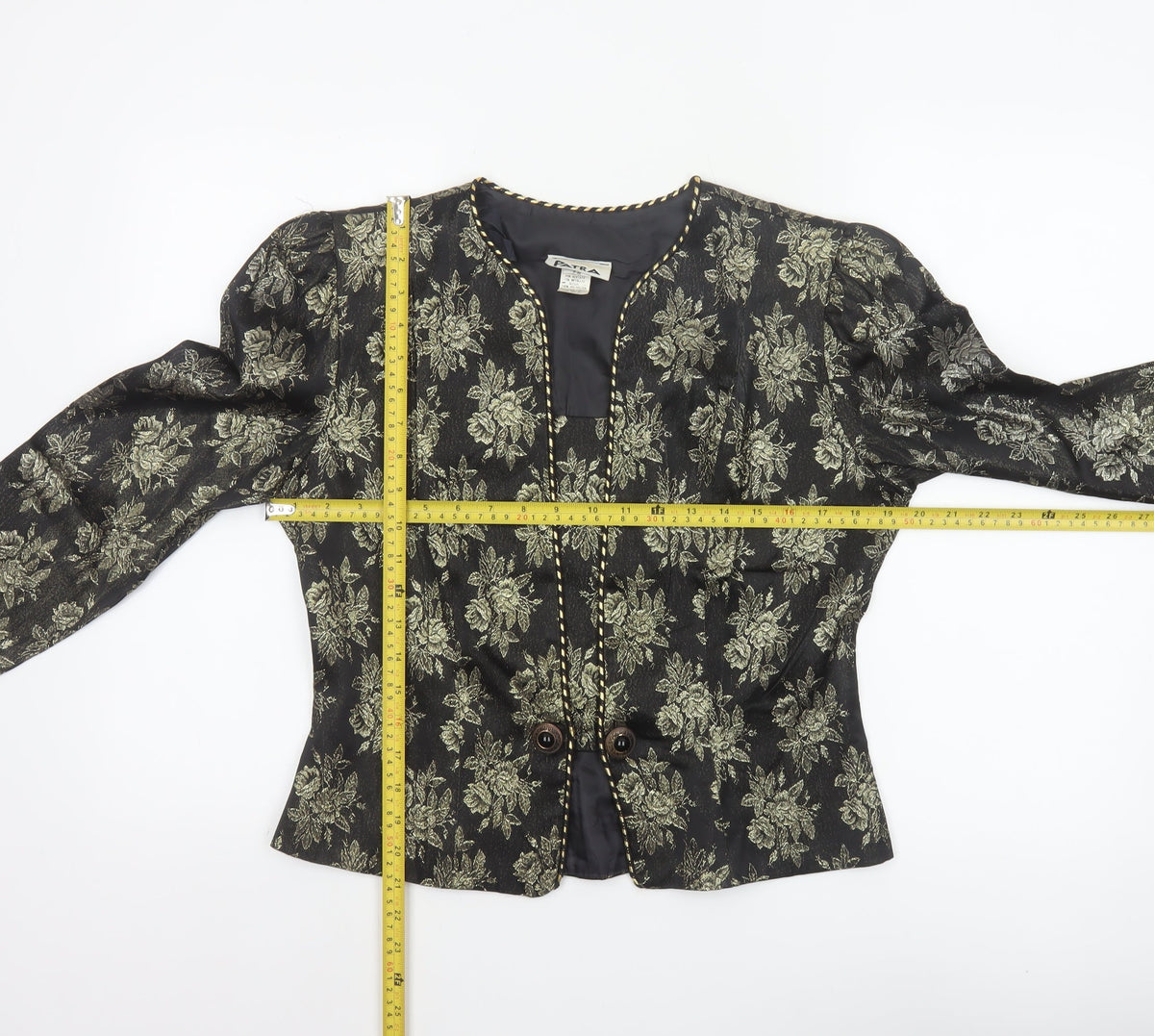 Patra Women's Black Gold Floral Metallic Lined Jacket UK 8 Party