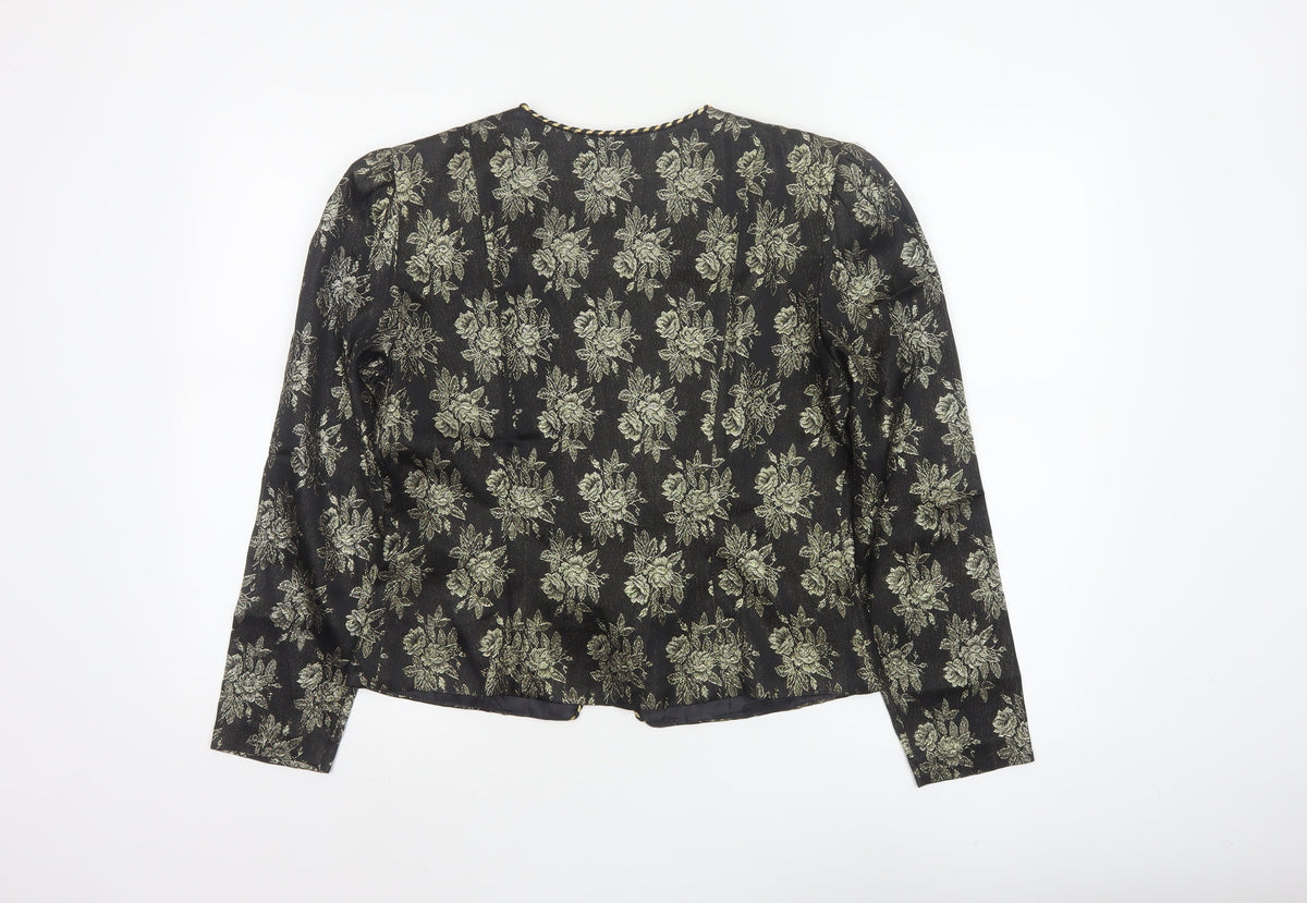 Patra Women's Black Gold Floral Metallic Lined Jacket UK 8 Party