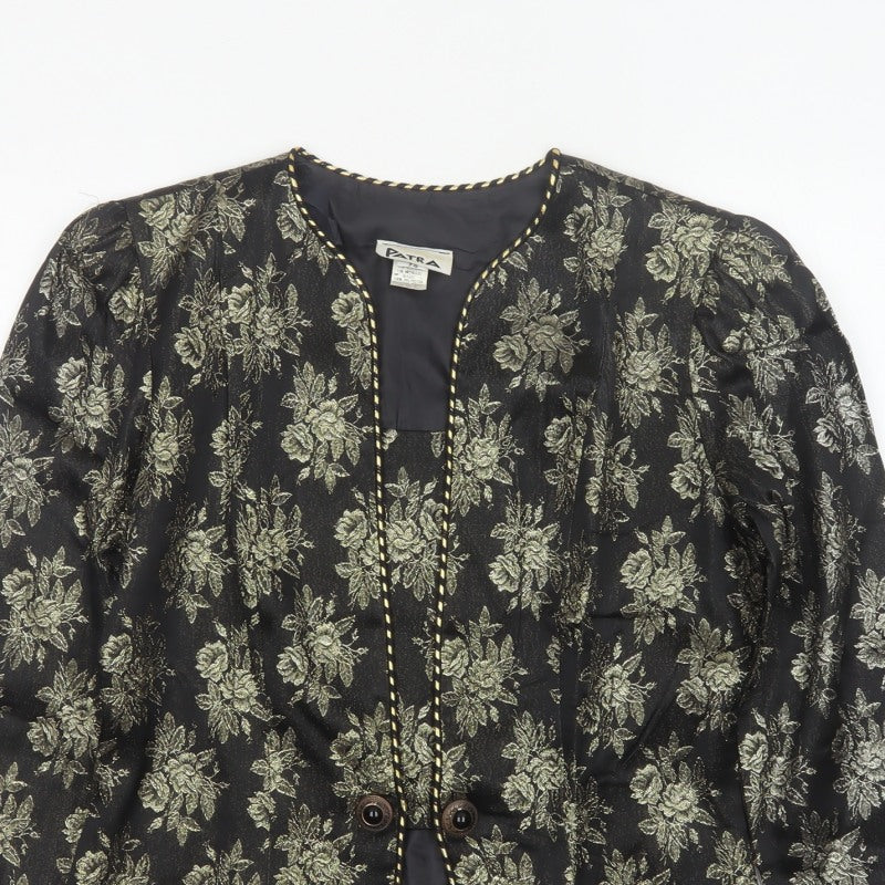 Patra Women's Black Gold Floral Metallic Lined Jacket UK 8 Party