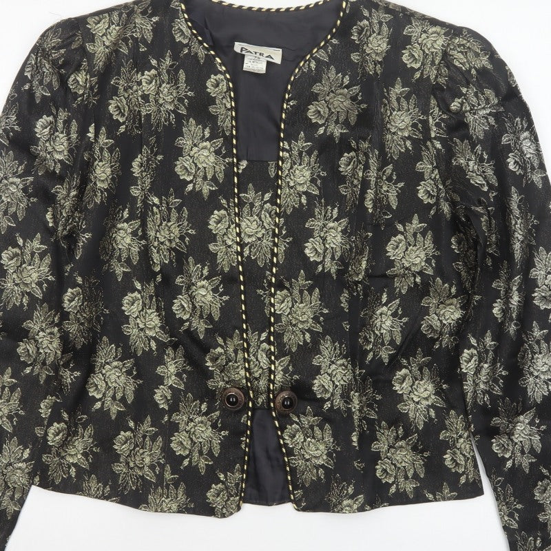 Patra Women's Black Gold Floral Metallic Lined Jacket UK 8 Party