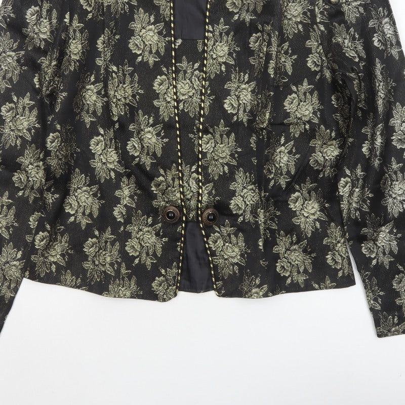 Patra Women's Black Gold Floral Metallic Lined Jacket UK 8 Party