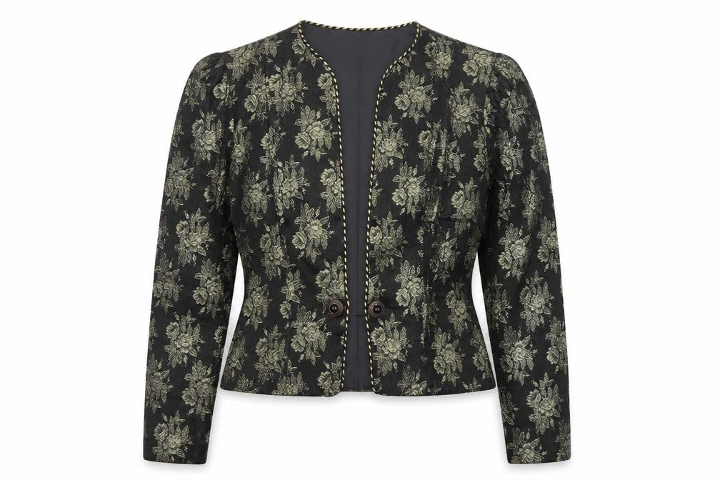 Patra Women's Black Gold Floral Metallic Lined Jacket UK 8 Party