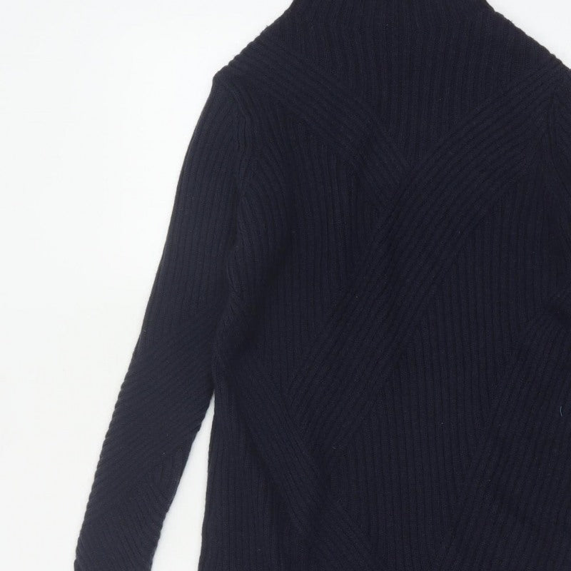 Marks & Spencer Women's Navy S Ribbed Merino Wool Tunic Jumper