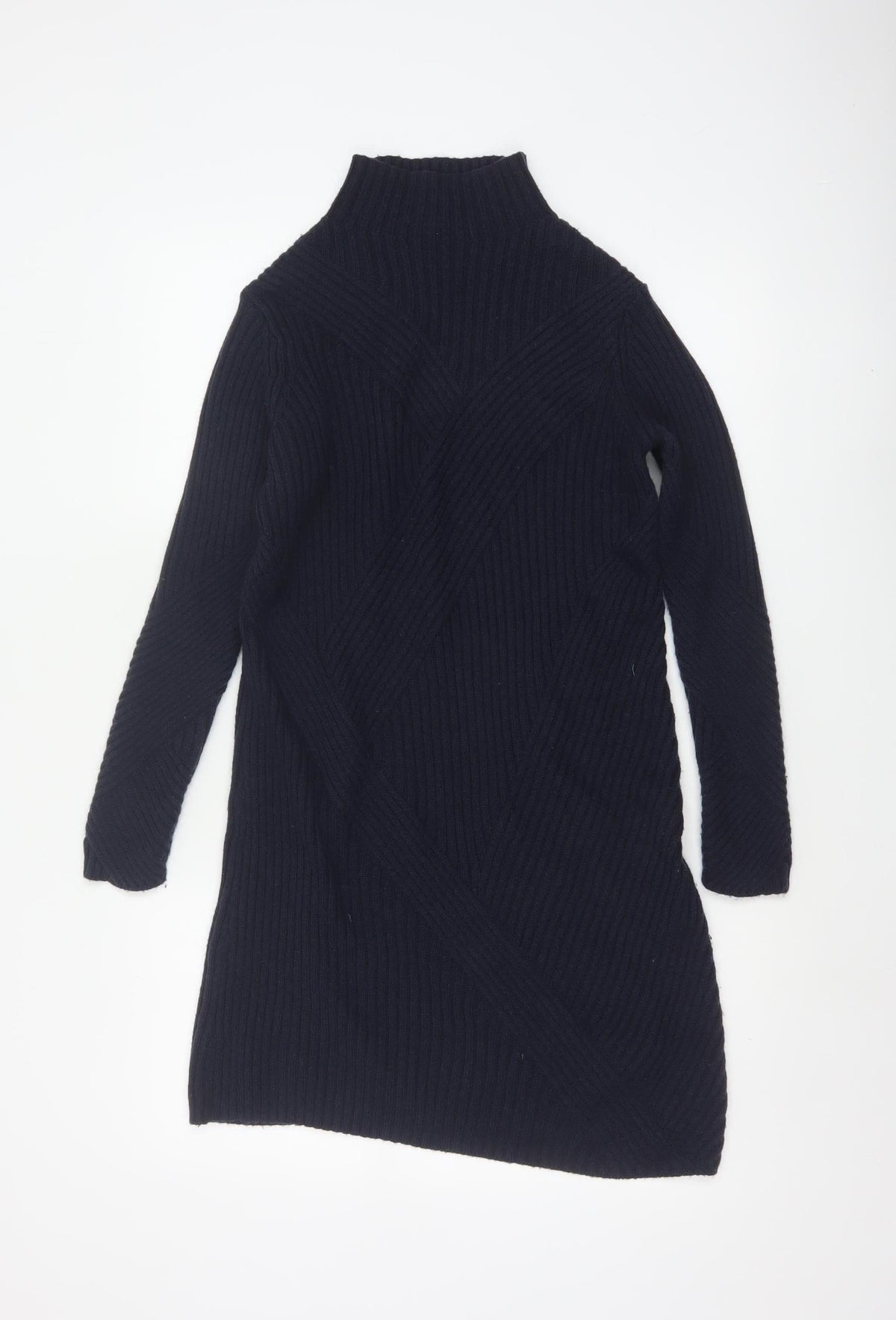 Marks & Spencer Women's Navy S Ribbed Merino Wool Tunic Jumper
