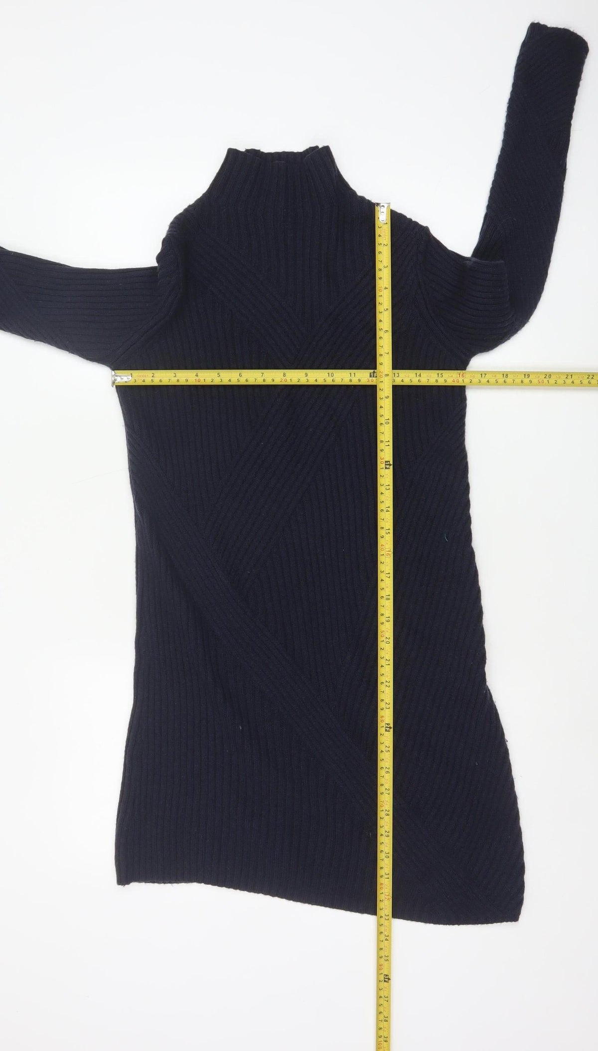 Marks & Spencer Women's Navy S Ribbed Merino Wool Tunic Jumper