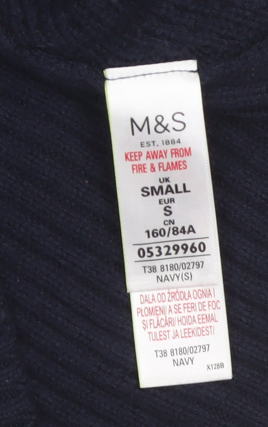 Marks & Spencer Women's Navy S Ribbed Merino Wool Tunic Jumper